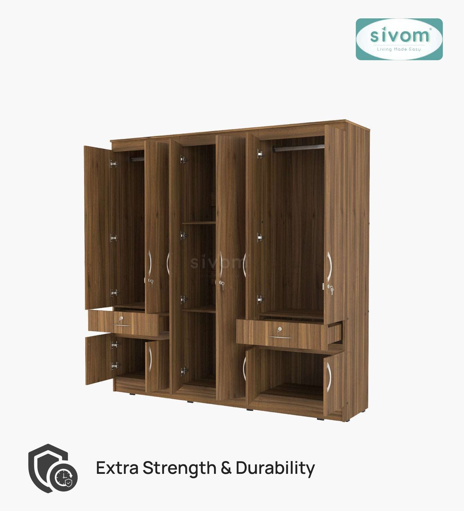 Sivom furniture SIVOM Alloy Multipurpose 6 Door Closet Engineered Wood 6 Door Wardrobe for Modern Homes | Elegant Design & Premium Finish