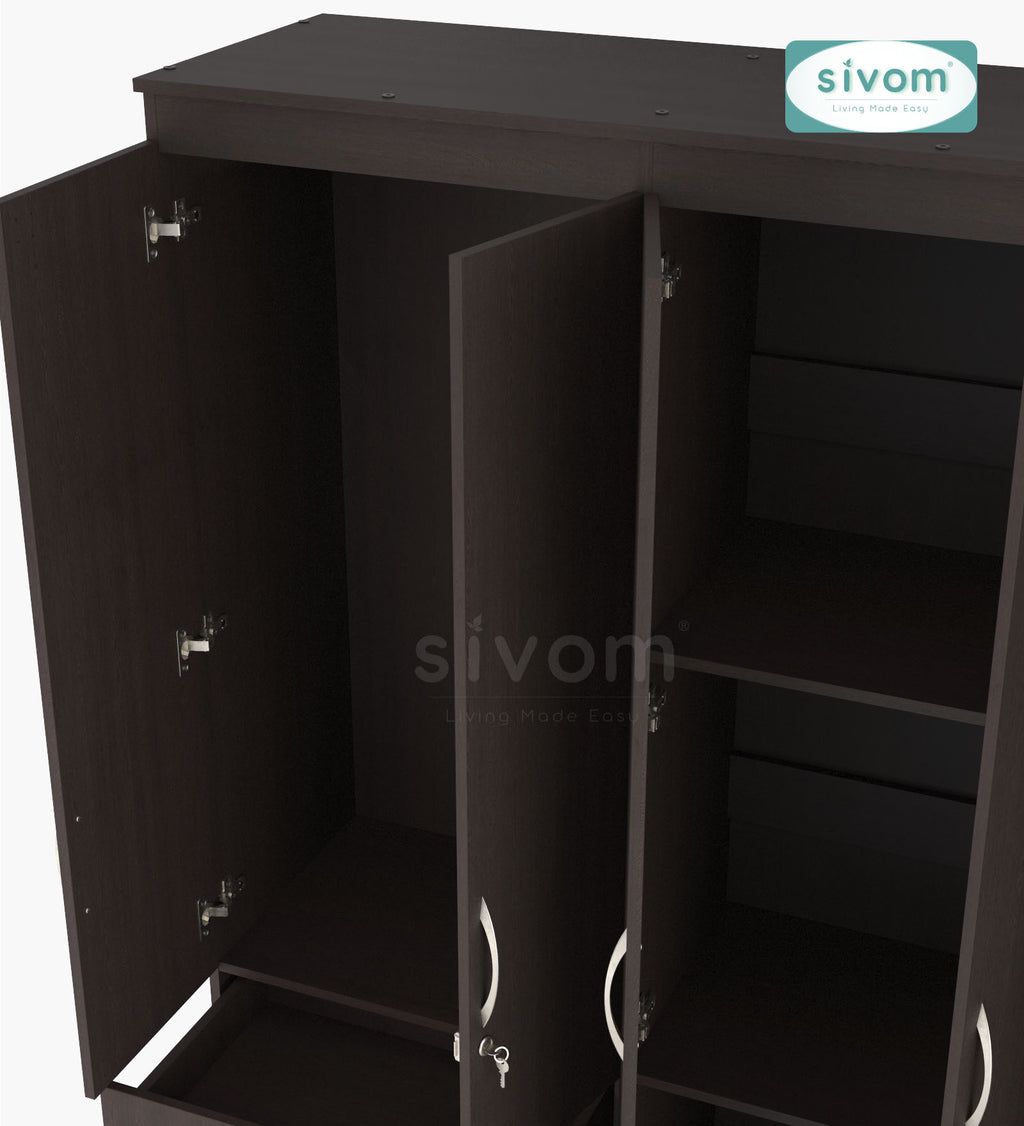 Sivom furniture SIVOM Alloy Multipurpose 6 Door Closet Engineered Wood 6 Door Wardrobe for Modern Homes | Elegant Design & Premium Finish