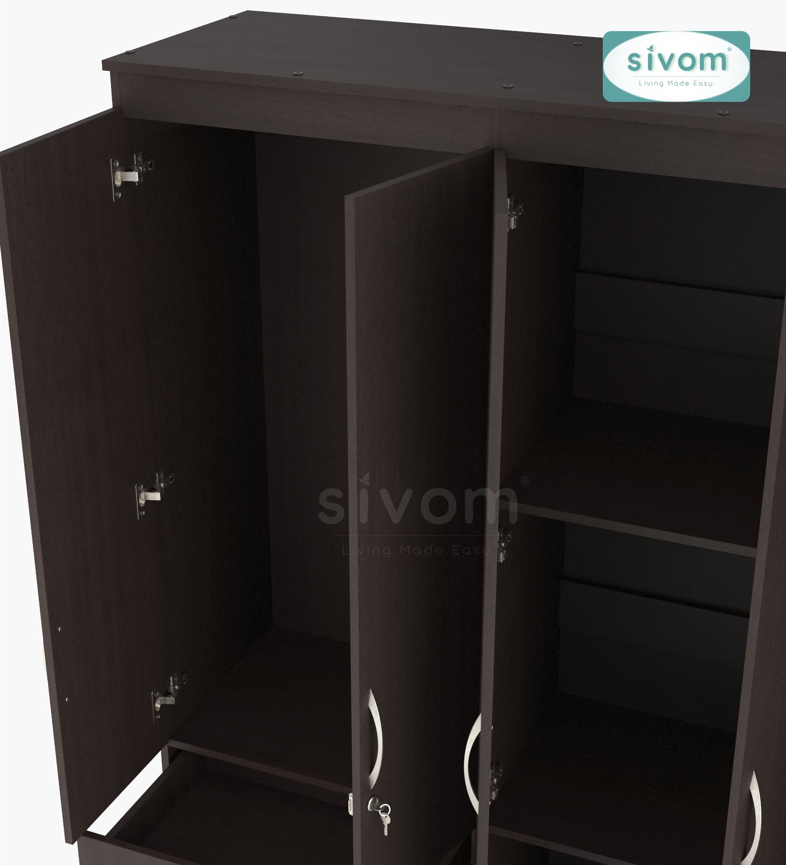 Sivom furniture SIVOM Alloy Multipurpose 6 Door Closet Engineered Wood 6 Door Wardrobe for Modern Homes | Elegant Design & Premium Finish