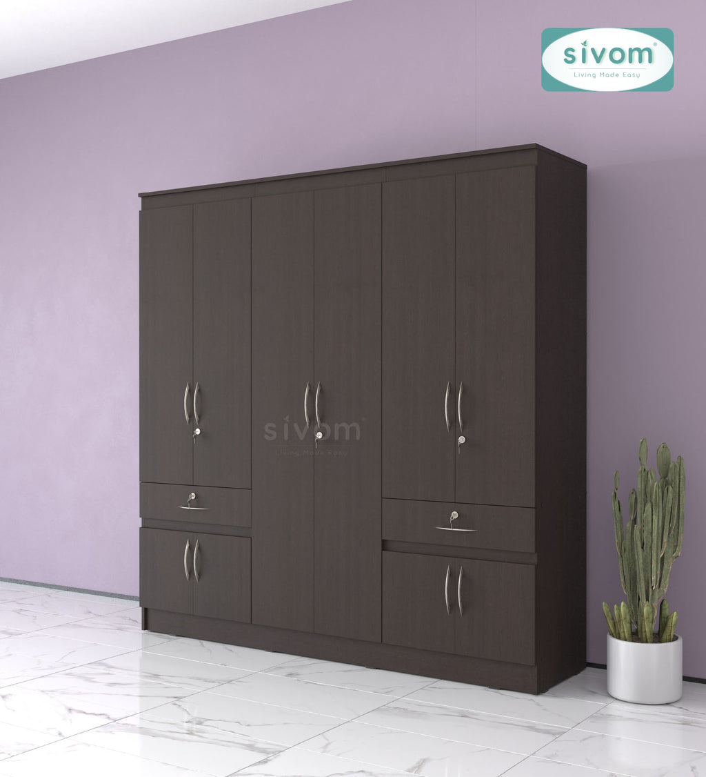 Sivom furniture SIVOM Alloy Multipurpose 6 Door Closet Engineered Wood 6 Door Wardrobe for Modern Homes | Elegant Design & Premium Finish