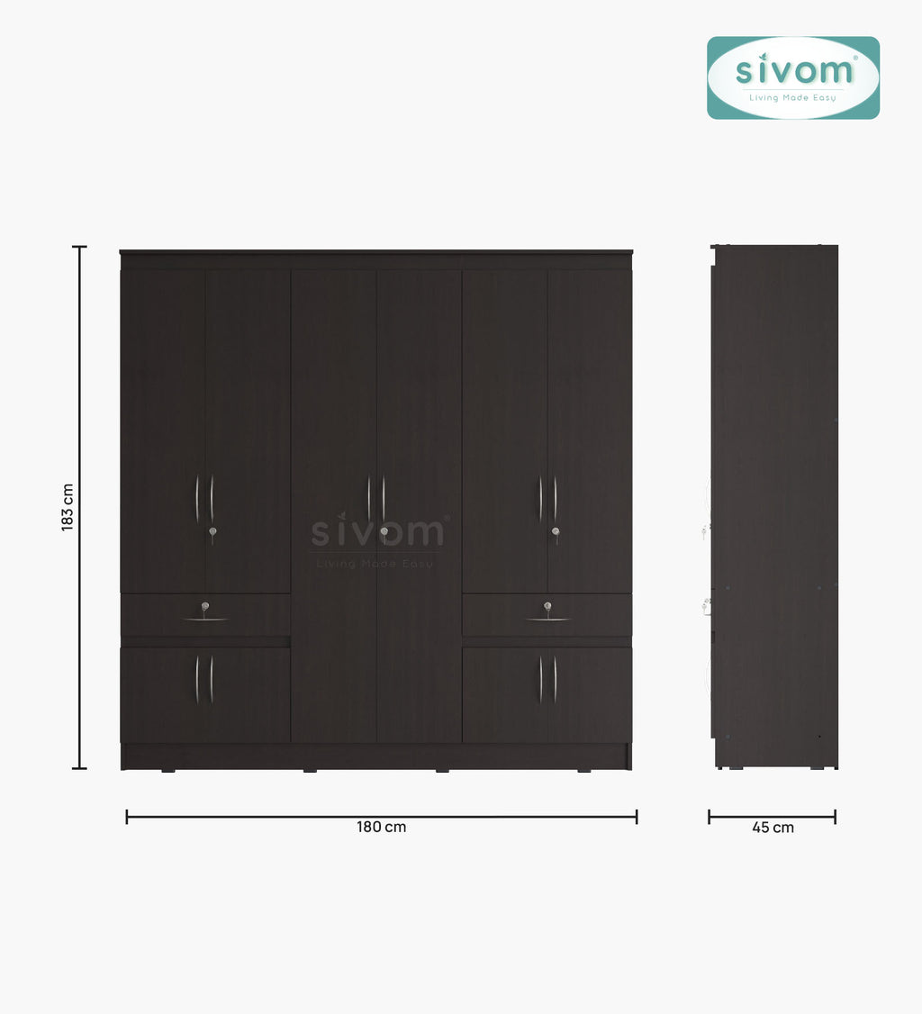 Sivom furniture SIVOM Alloy Multipurpose 6 Door Closet Engineered Wood 6 Door Wardrobe for Modern Homes | Elegant Design & Premium Finish