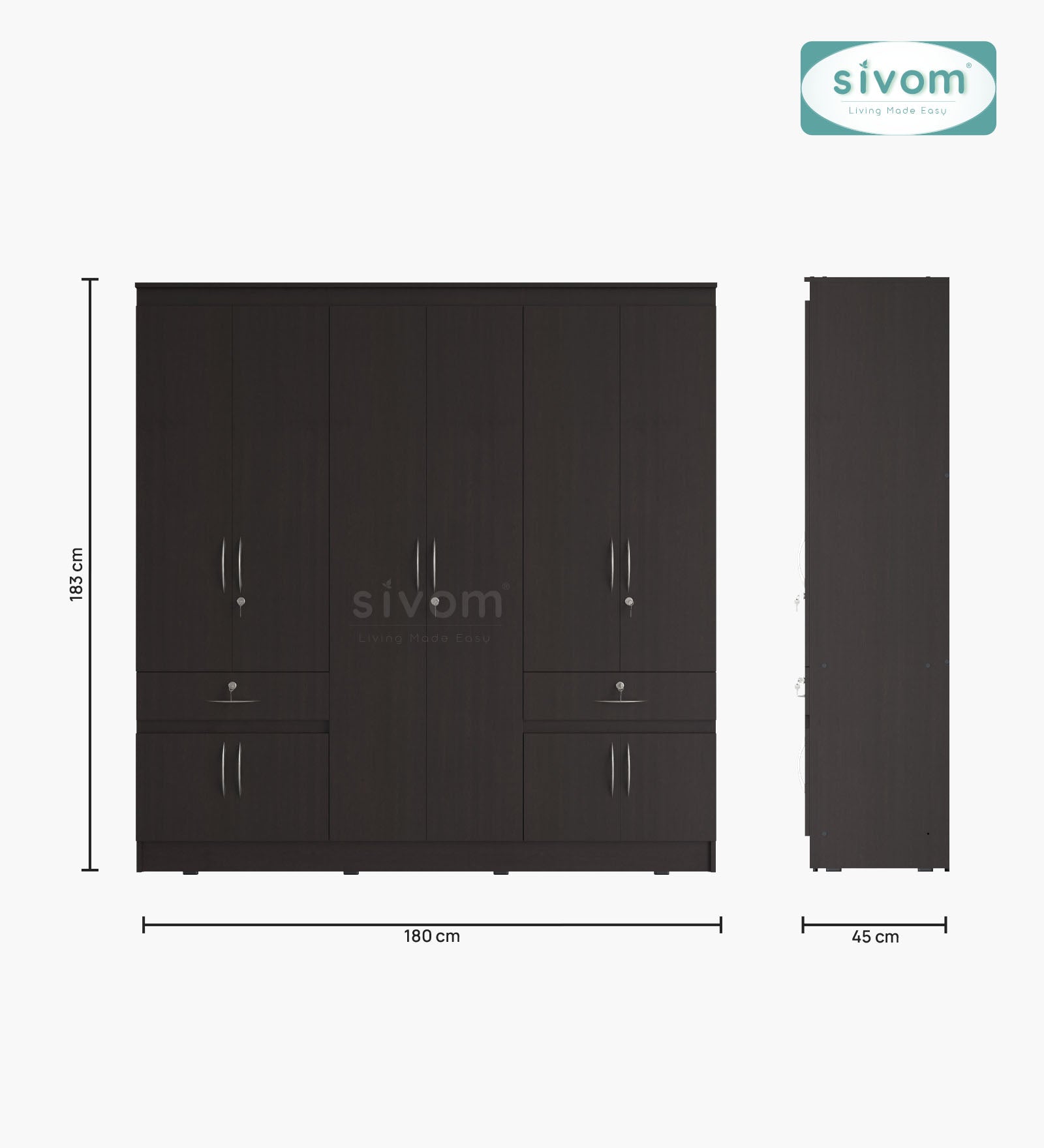Sivom furniture SIVOM Alloy Multipurpose 6 Door Closet Engineered Wood 6 Door Wardrobe for Modern Homes | Elegant Design & Premium Finish