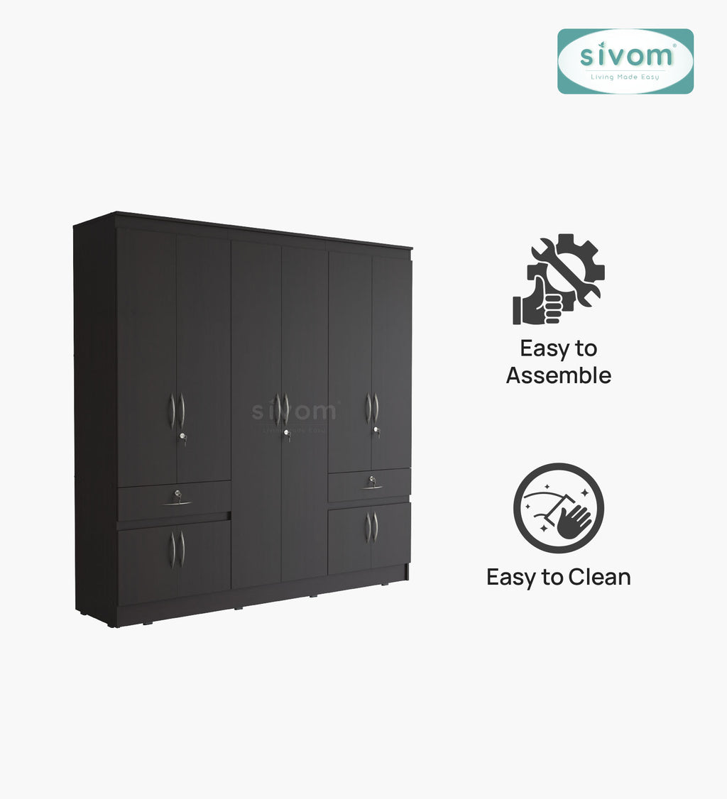 Sivom furniture SIVOM Alloy Multipurpose 6 Door Closet Engineered Wood 6 Door Wardrobe for Modern Homes | Elegant Design & Premium Finish