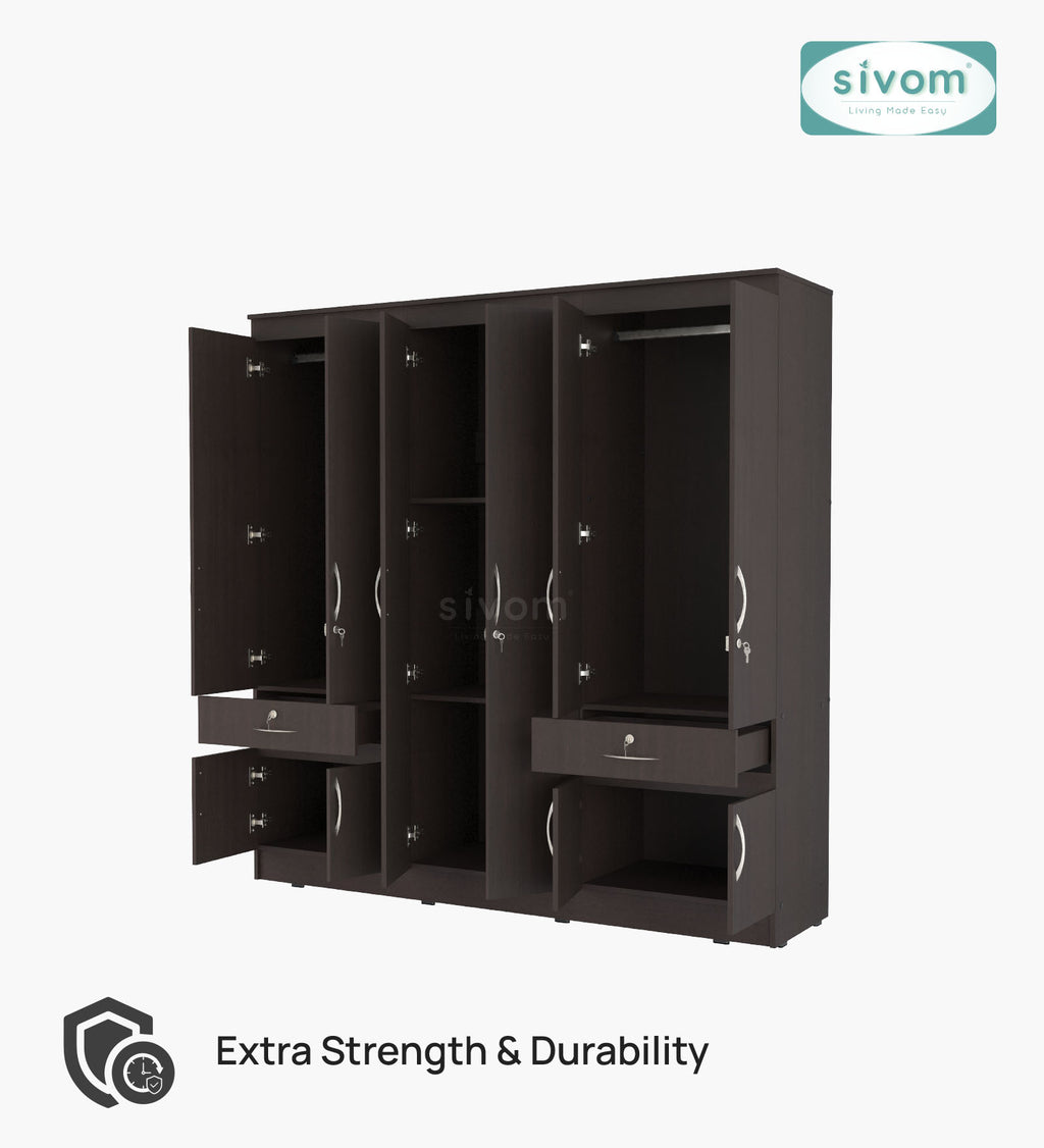 Sivom furniture SIVOM Alloy Multipurpose 6 Door Closet Engineered Wood 6 Door Wardrobe for Modern Homes | Elegant Design & Premium Finish