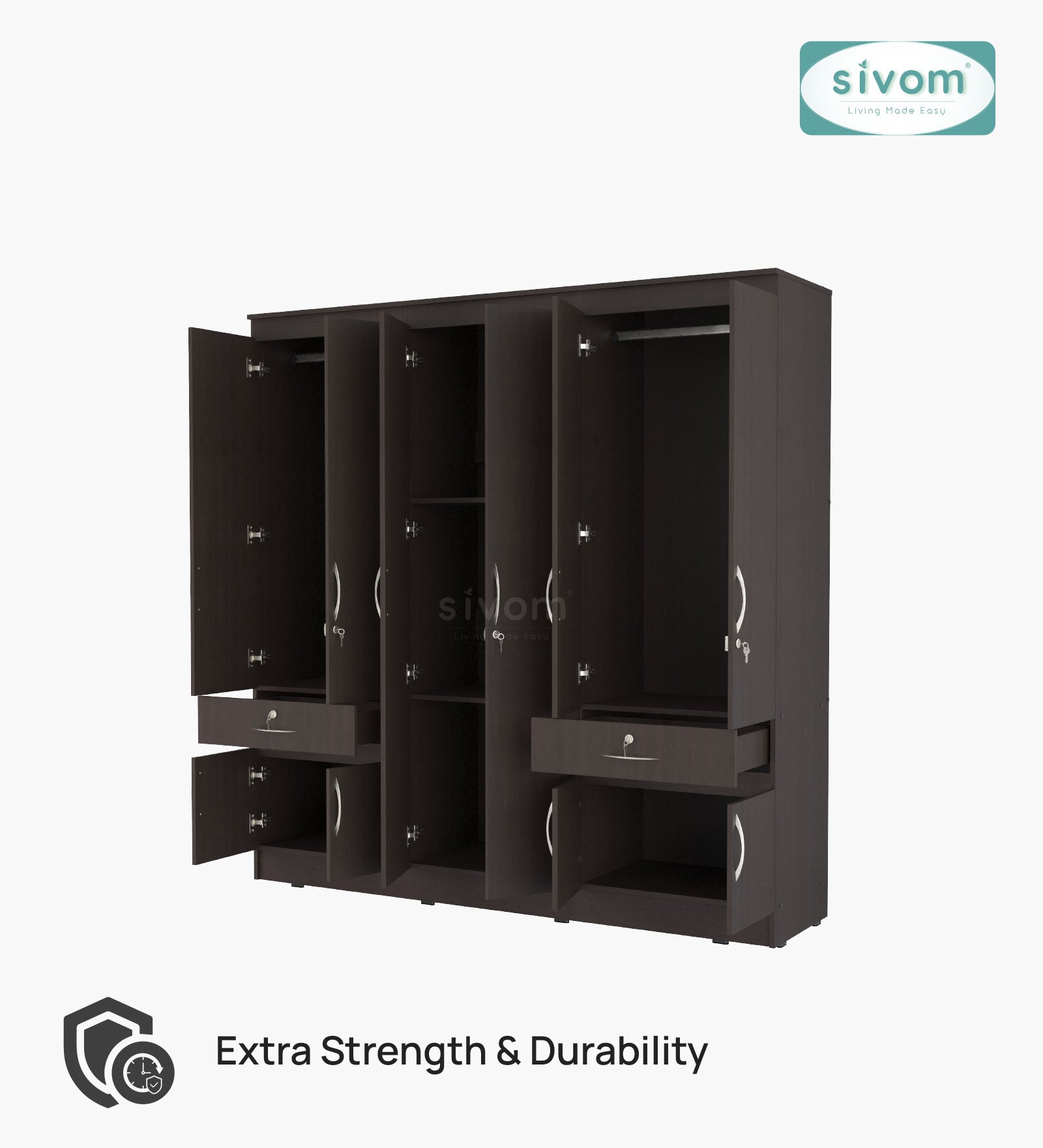 Sivom furniture SIVOM Alloy Multipurpose 6 Door Closet Engineered Wood 6 Door Wardrobe for Modern Homes | Elegant Design & Premium Finish