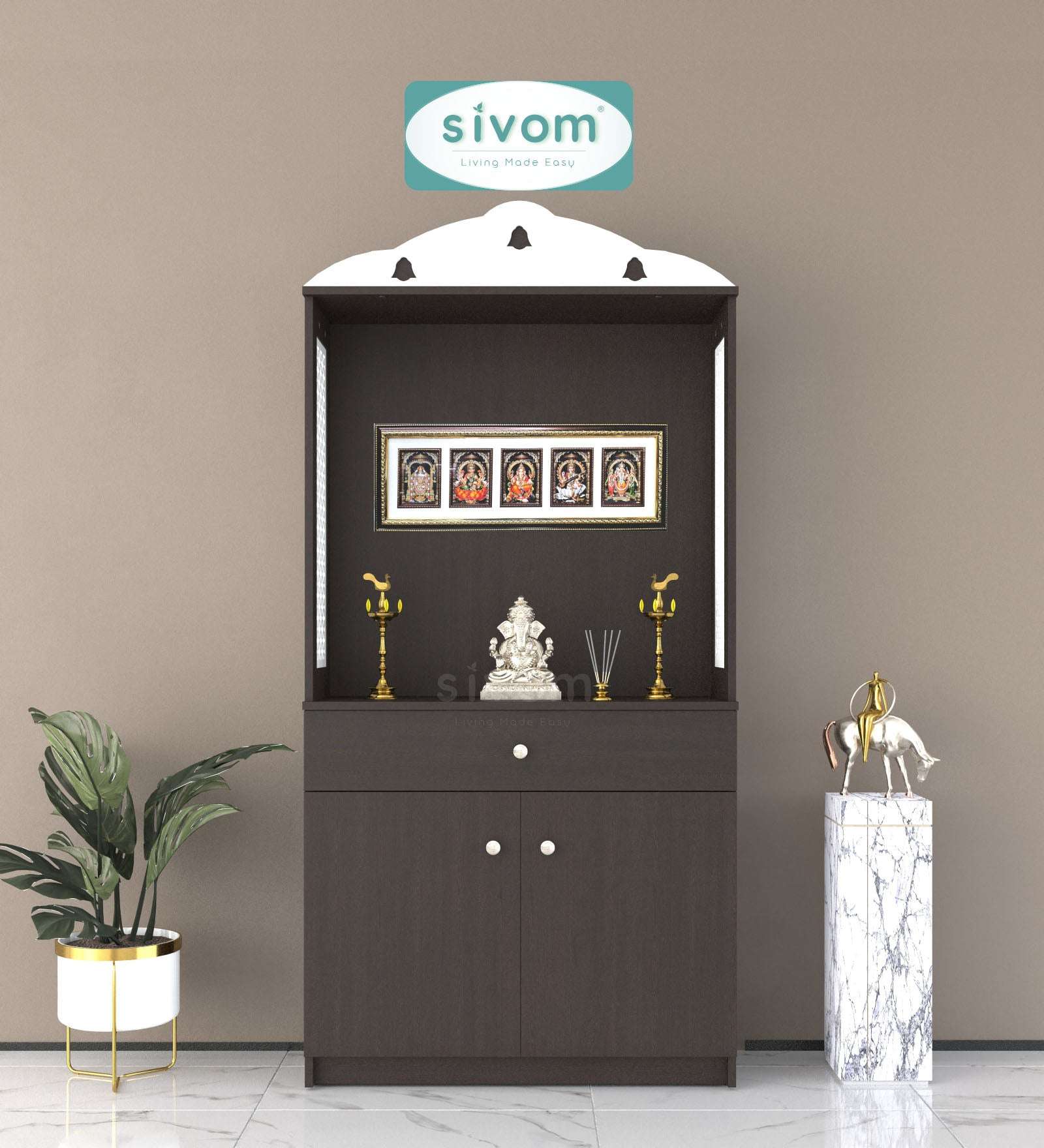 Sivom SIVOM Vision Home Temple/Pooja Unit/Home Mandir/ Engineered Wood Home Temple (Height: 148, Knock Down) for Modern Homes | Elegant Design & Premium Finish