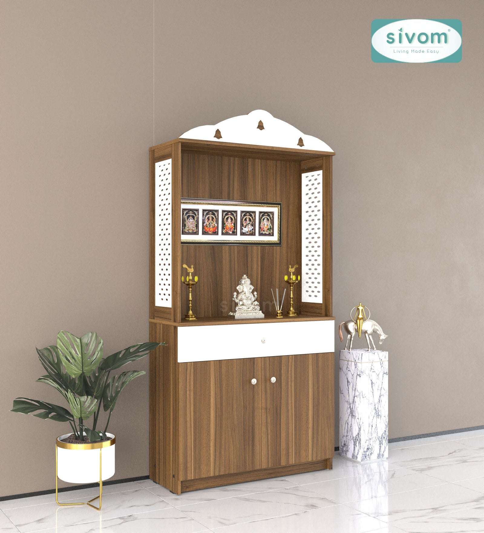 Sivom SIVOM Vision Home Temple/Pooja Unit/Home Mandir/ Engineered Wood Home Temple (Height: 148, Knock Down) for Modern Homes | Elegant Design & Premium Finish