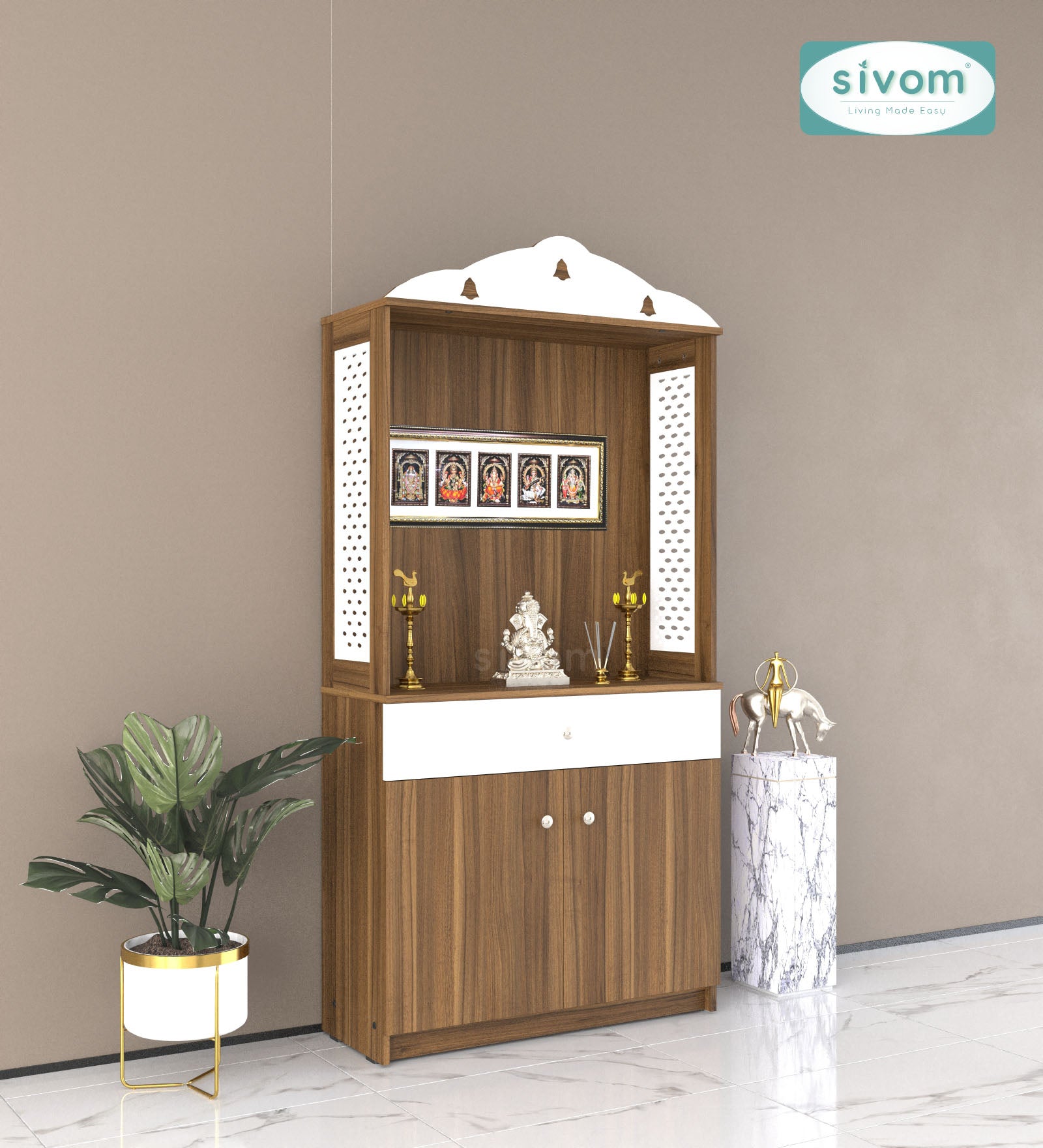 Sivom SIVOM Vision Home Temple/Pooja Unit/Home Mandir/ Engineered Wood Home Temple (Height: 148, Knock Down) for Modern Homes | Elegant Design & Premium Finish