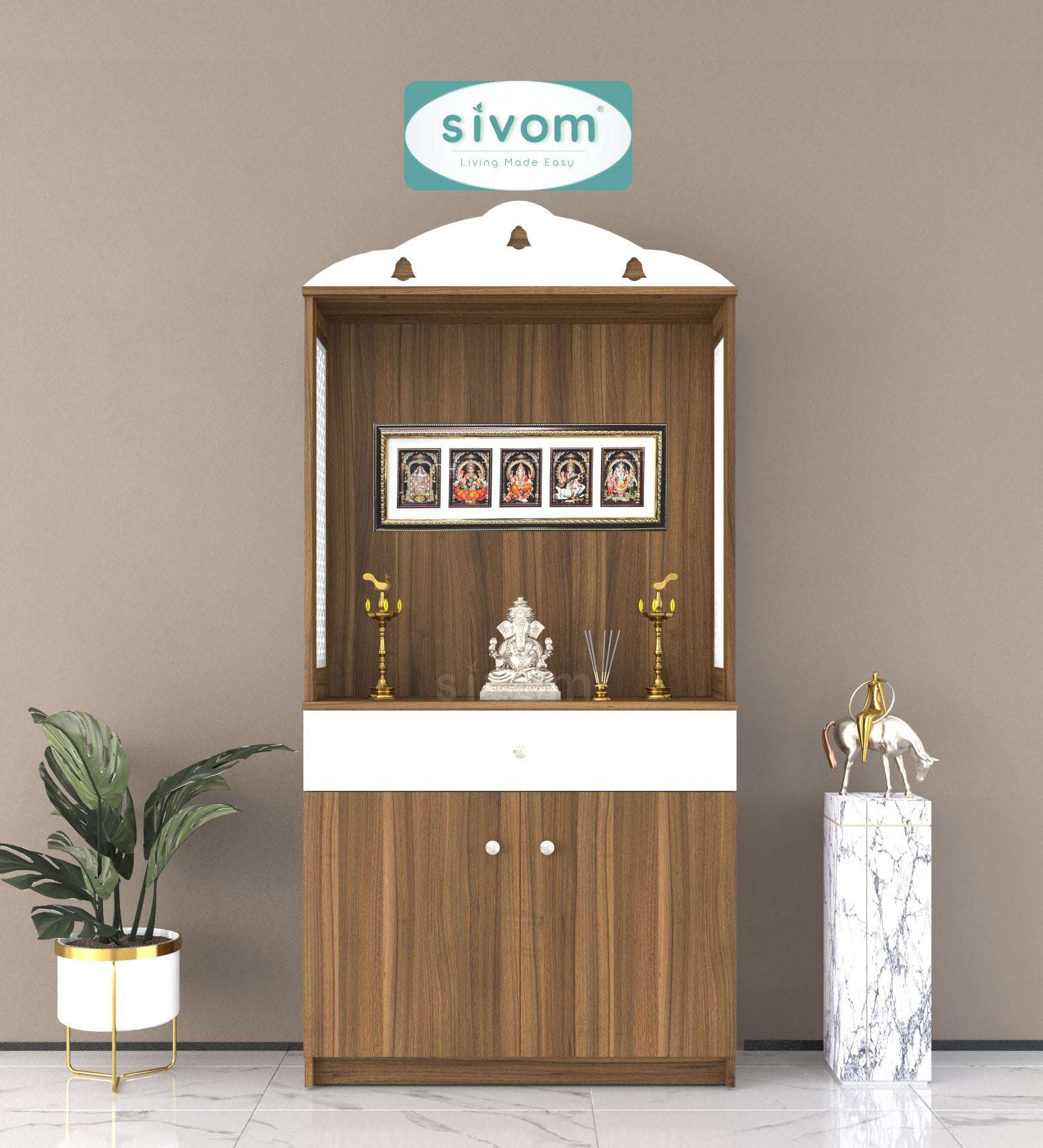 Sivom SIVOM Vision Home Temple/Pooja Unit/Home Mandir/ Engineered Wood Home Temple (Height: 148, Knock Down) for Modern Homes | Elegant Design & Premium Finish