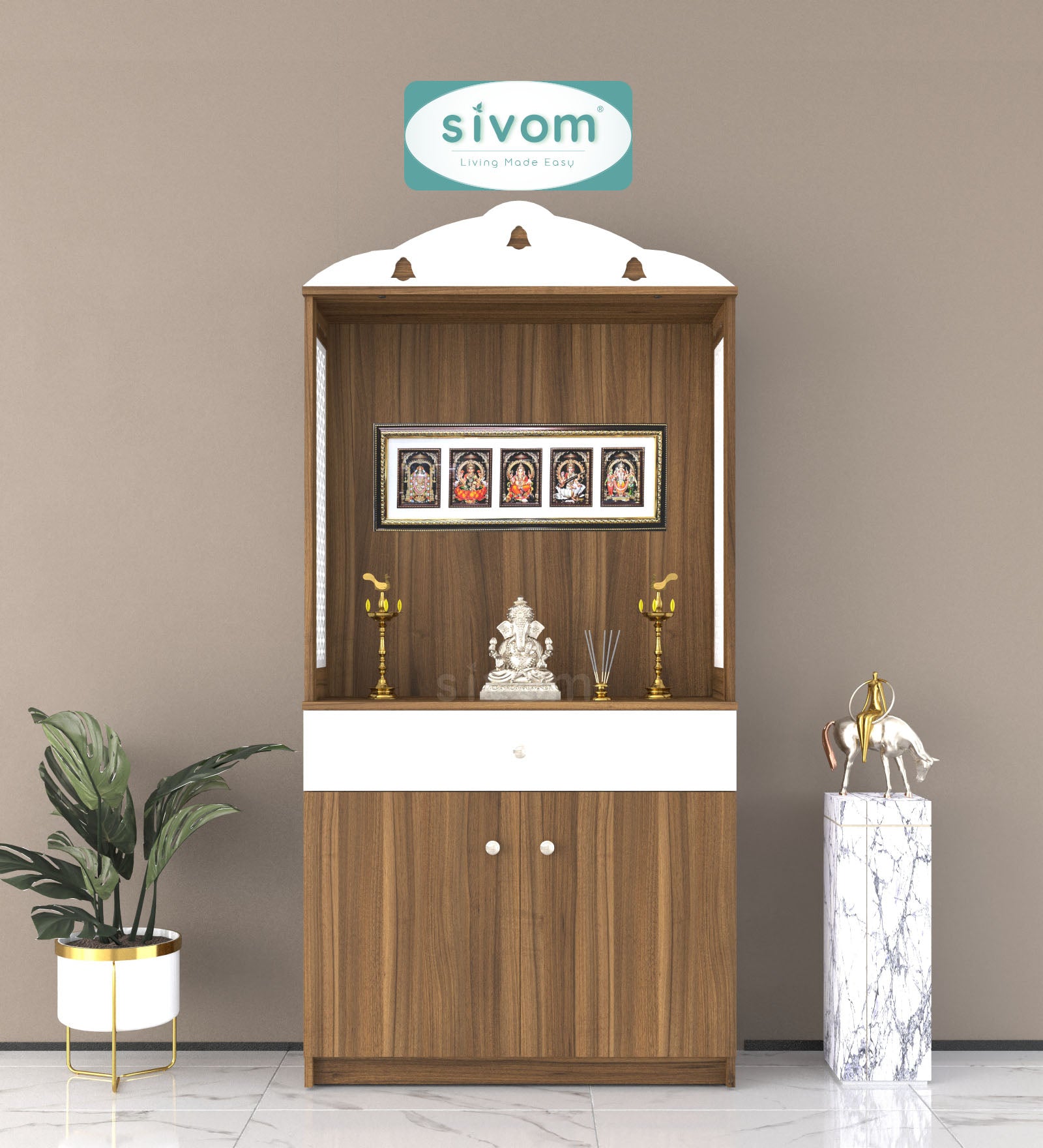 Sivom SIVOM Vision Home Temple/Pooja Unit/Home Mandir/ Engineered Wood Home Temple (Height: 148, Knock Down) for Modern Homes | Elegant Design & Premium Finish