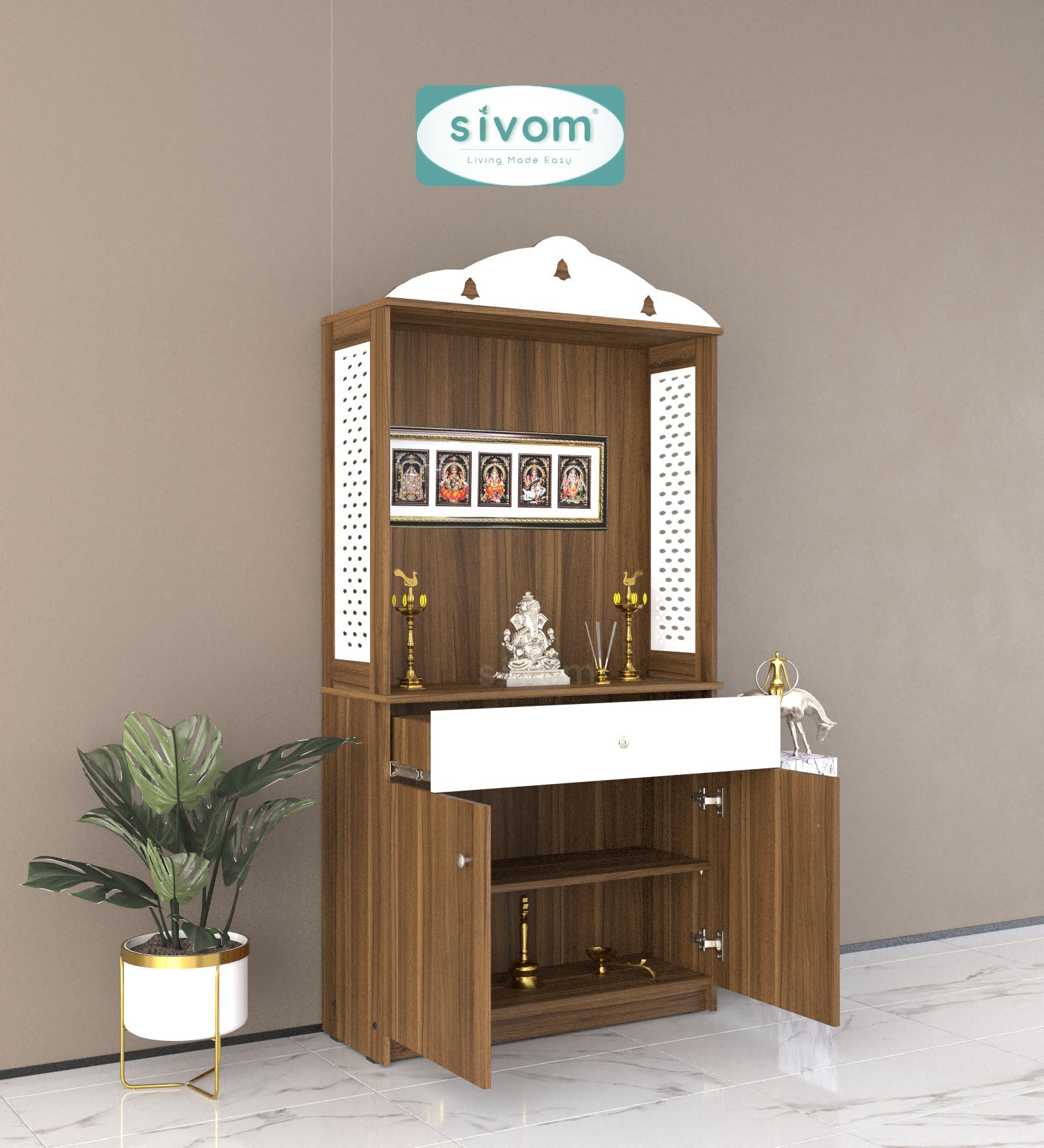 Sivom SIVOM Vision Home Temple/Pooja Unit/Home Mandir/ Engineered Wood Home Temple (Height: 148, Knock Down) for Modern Homes | Elegant Design & Premium Finish