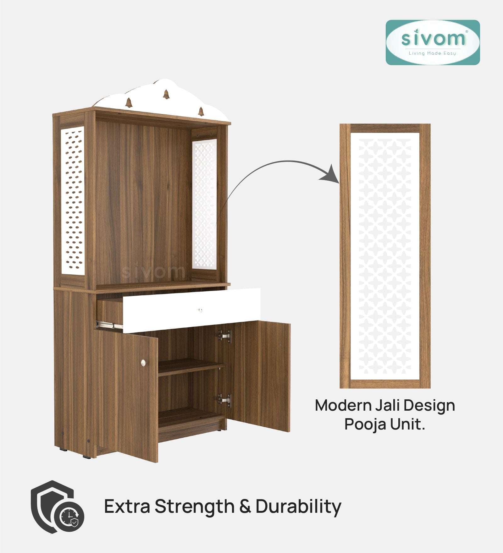 Sivom SIVOM Vision Home Temple/Pooja Unit/Home Mandir/ Engineered Wood Home Temple (Height: 148, Knock Down) for Modern Homes | Elegant Design & Premium Finish