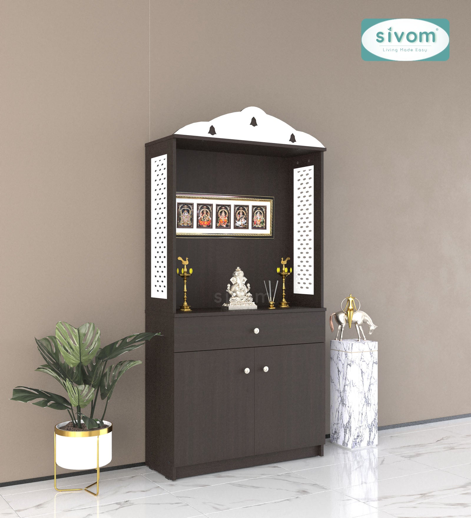 Sivom SIVOM Vision Home Temple/Pooja Unit/Home Mandir/ Engineered Wood Home Temple (Height: 148, Knock Down) for Modern Homes | Elegant Design & Premium Finish