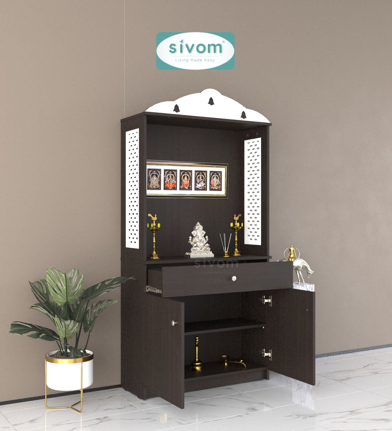 Sivom SIVOM Vision Home Temple/Pooja Unit/Home Mandir/ Engineered Wood Home Temple (Height: 148, Knock Down) for Modern Homes | Elegant Design & Premium Finish