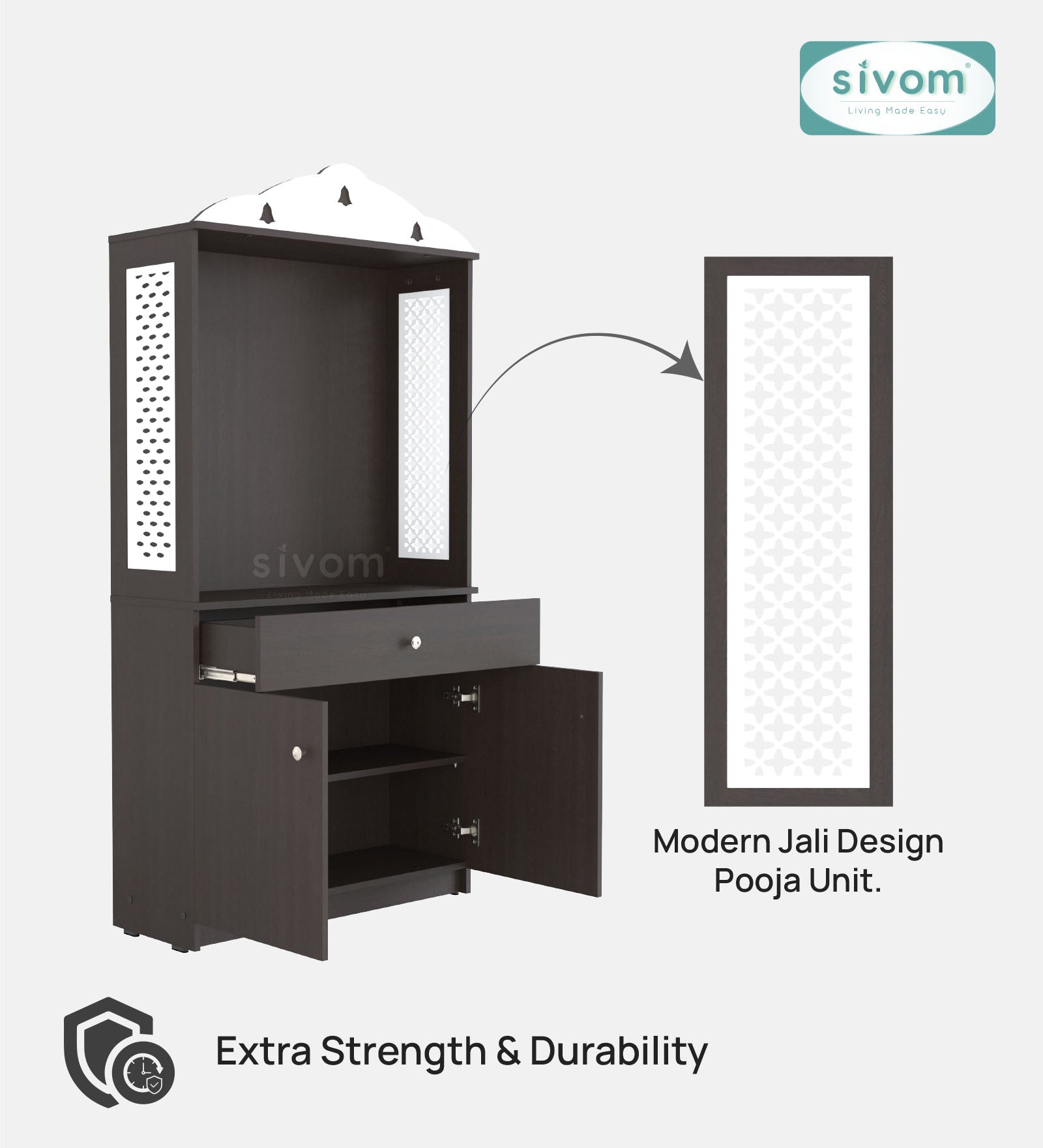 Sivom SIVOM Vision Home Temple/Pooja Unit/Home Mandir/ Engineered Wood Home Temple (Height: 148, Knock Down) for Modern Homes | Elegant Design & Premium Finish