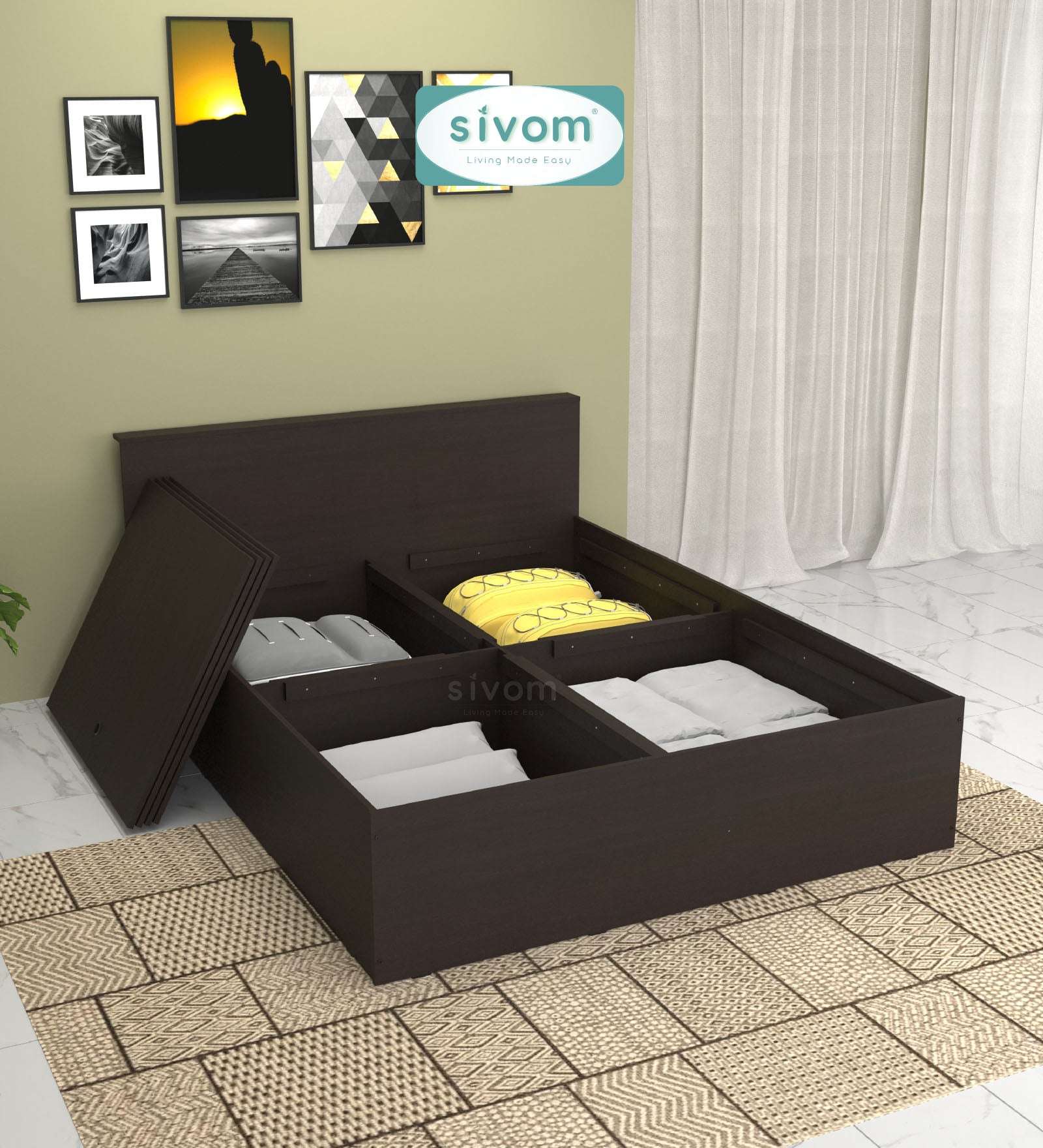 Sivom furniture SIVOM Sleepy Bed with Storage Engineered Wood queen Bed Engineered Wood Queen Bed (Delivery Condition - Knock Down)