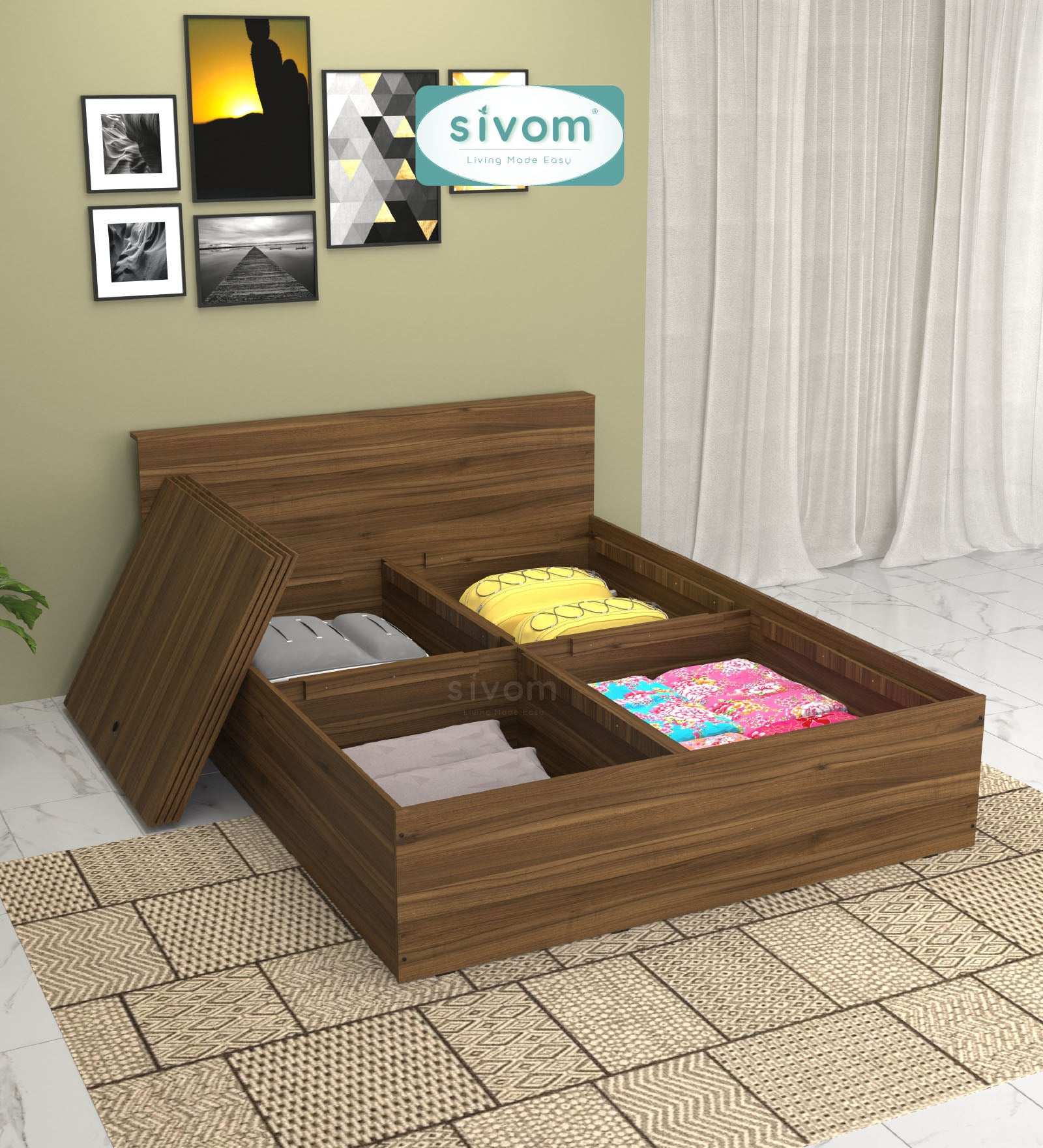 Sivom furniture SIVOM Sleepy Bed with Storage Engineered Wood queen Bed Engineered Wood Queen Bed (Delivery Condition - Knock Down)