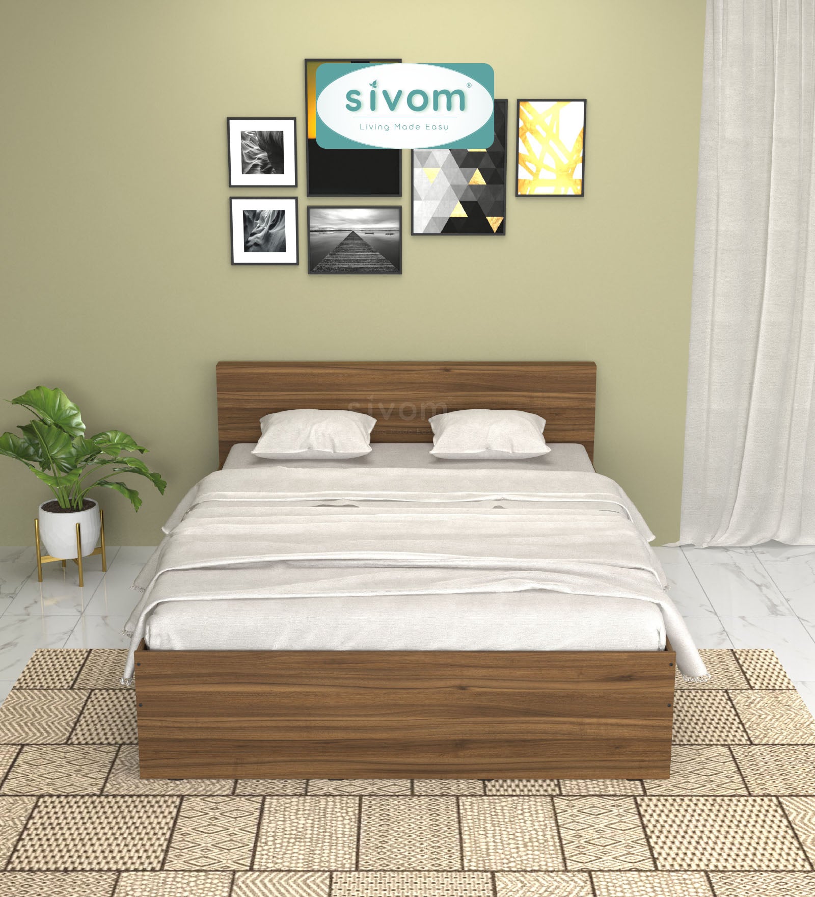 Sivom SIVOM Sleepy Bed without Storage Engineered Wood Queen Bed Engineered Wood Queen Bed (Delivery Condition - Knock Down)