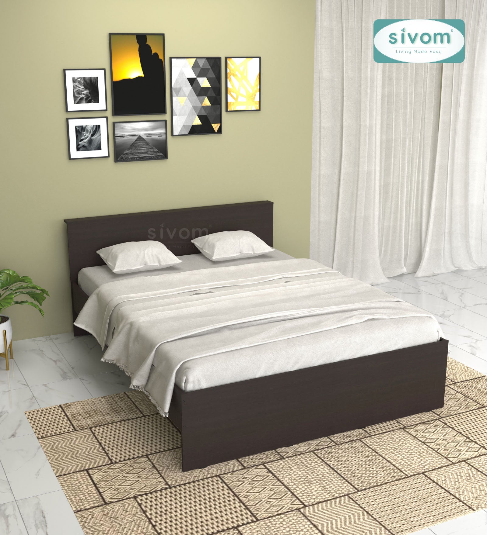 Sivom SIVOM Sleepy Bed without Storage Engineered Wood Queen Bed Engineered Wood Queen Bed (Delivery Condition - Knock Down)