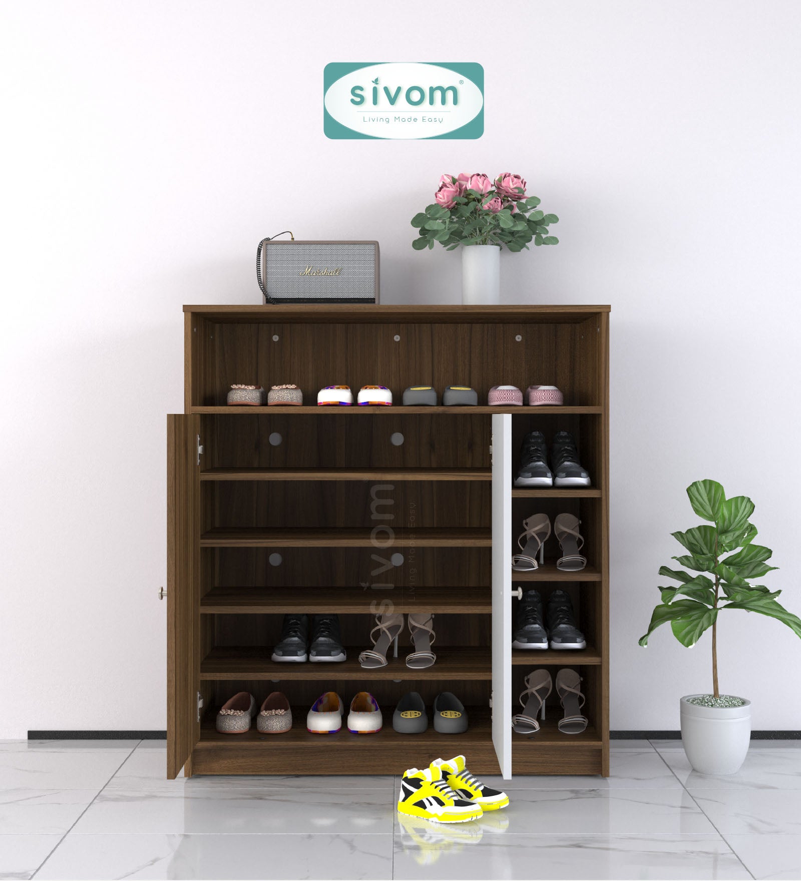 SIVOM Windsor Engineered Wood Shoe Rack (, 4 Shelves, Knock Down) for Modern Homes | Elegant Design & Premium Finish