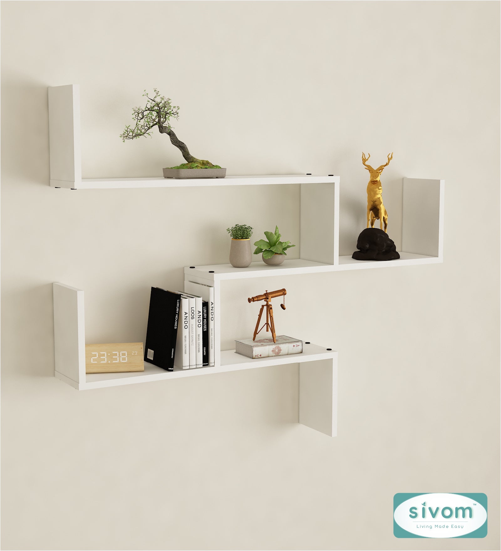 Sivom SIVOM WRAN Multipurpose Modular Wall Racks/Shelves/Organiser/Décor Particle Board Wall Shelf (Number of Shelves - 5, ) for Modern Homes | Elegant Design & Premium Finish