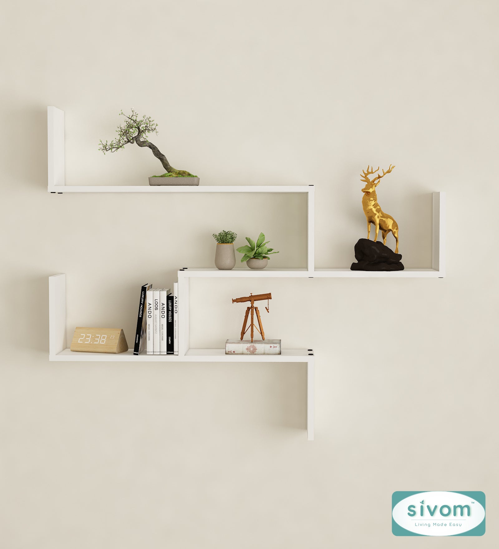 Sivom SIVOM WRAN Multipurpose Modular Wall Racks/Shelves/Organiser/Décor Particle Board Wall Shelf (Number of Shelves - 5, ) for Modern Homes | Elegant Design & Premium Finish