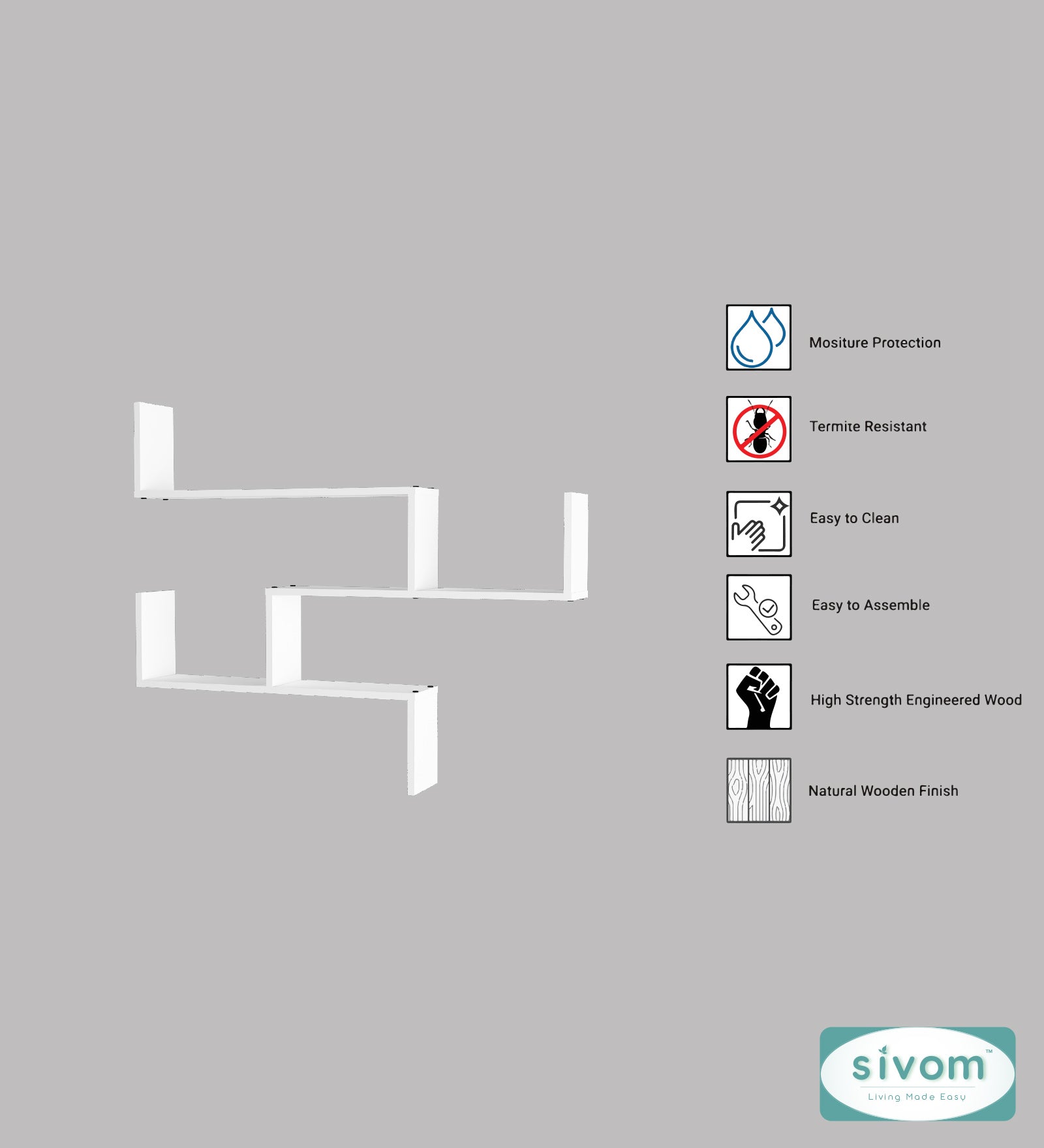 Sivom SIVOM WRAN Multipurpose Modular Wall Racks/Shelves/Organiser/Décor Particle Board Wall Shelf (Number of Shelves - 5, ) for Modern Homes | Elegant Design & Premium Finish