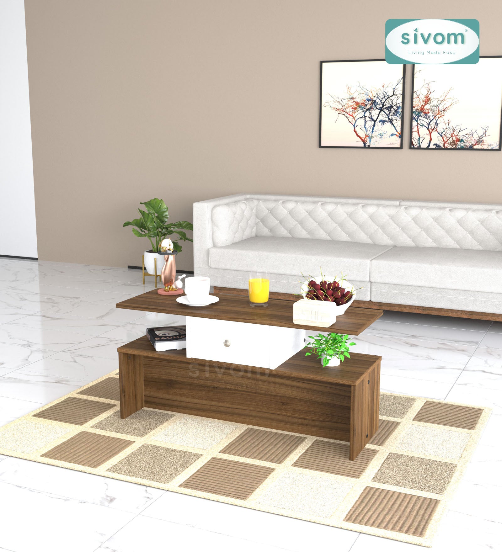 Sivom SIVOM Zenith Multipurpose Centre Table / Engineered Wood Coffee Table for Modern Homes | Elegant Design & Premium Finish