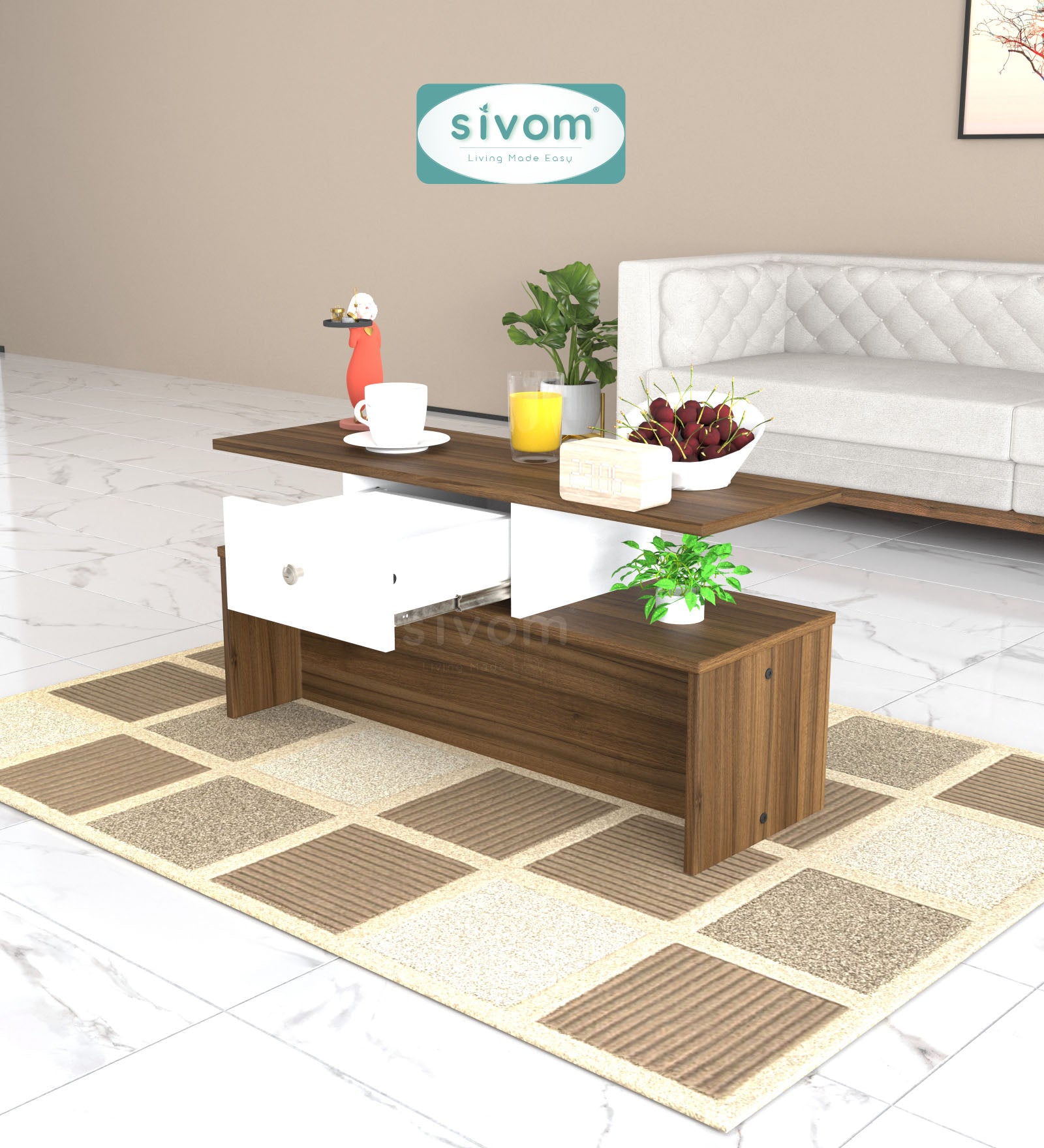 Sivom SIVOM Zenith Multipurpose Centre Table / Engineered Wood Coffee Table for Modern Homes | Elegant Design & Premium Finish