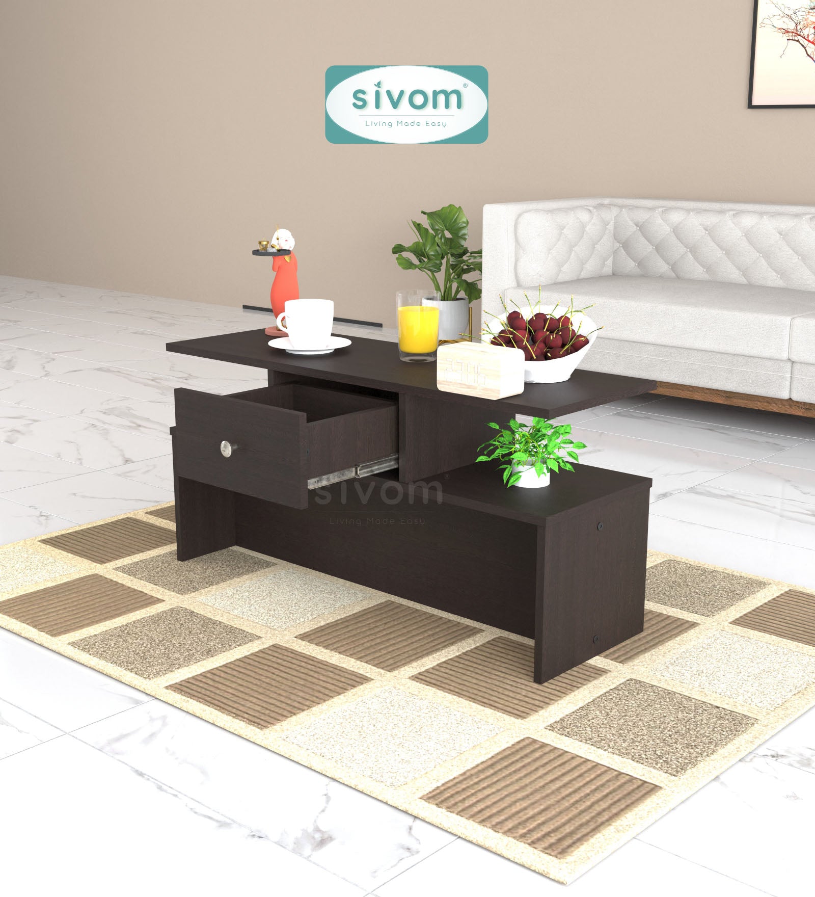 Sivom SIVOM Zenith Multipurpose Centre Table / Engineered Wood Coffee Table for Modern Homes | Elegant Design & Premium Finish