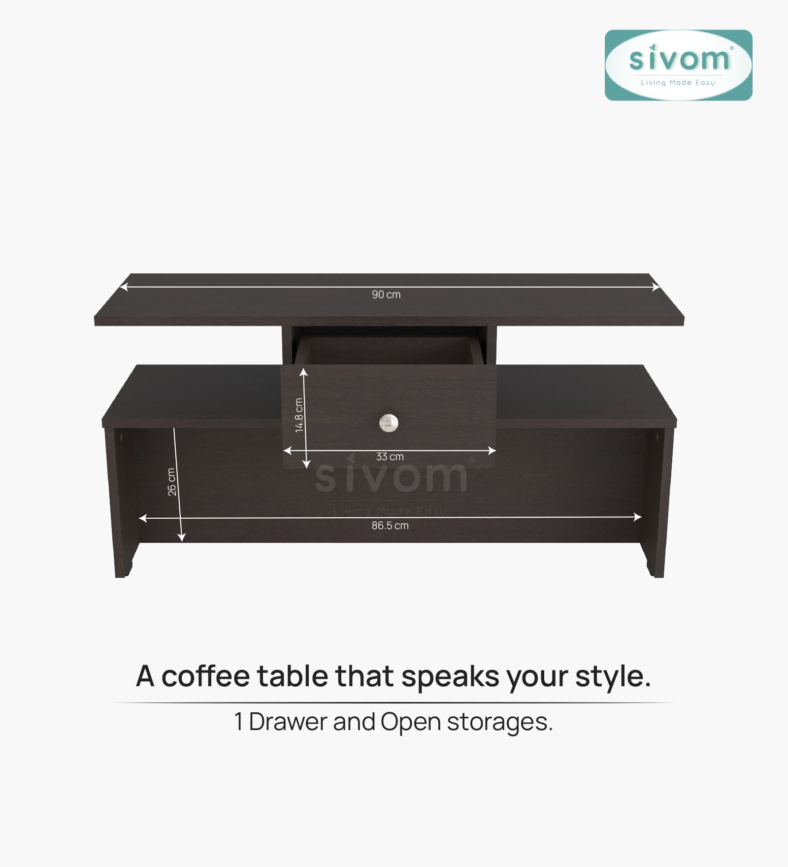 Sivom SIVOM Zenith Multipurpose Centre Table / Engineered Wood Coffee Table for Modern Homes | Elegant Design & Premium Finish