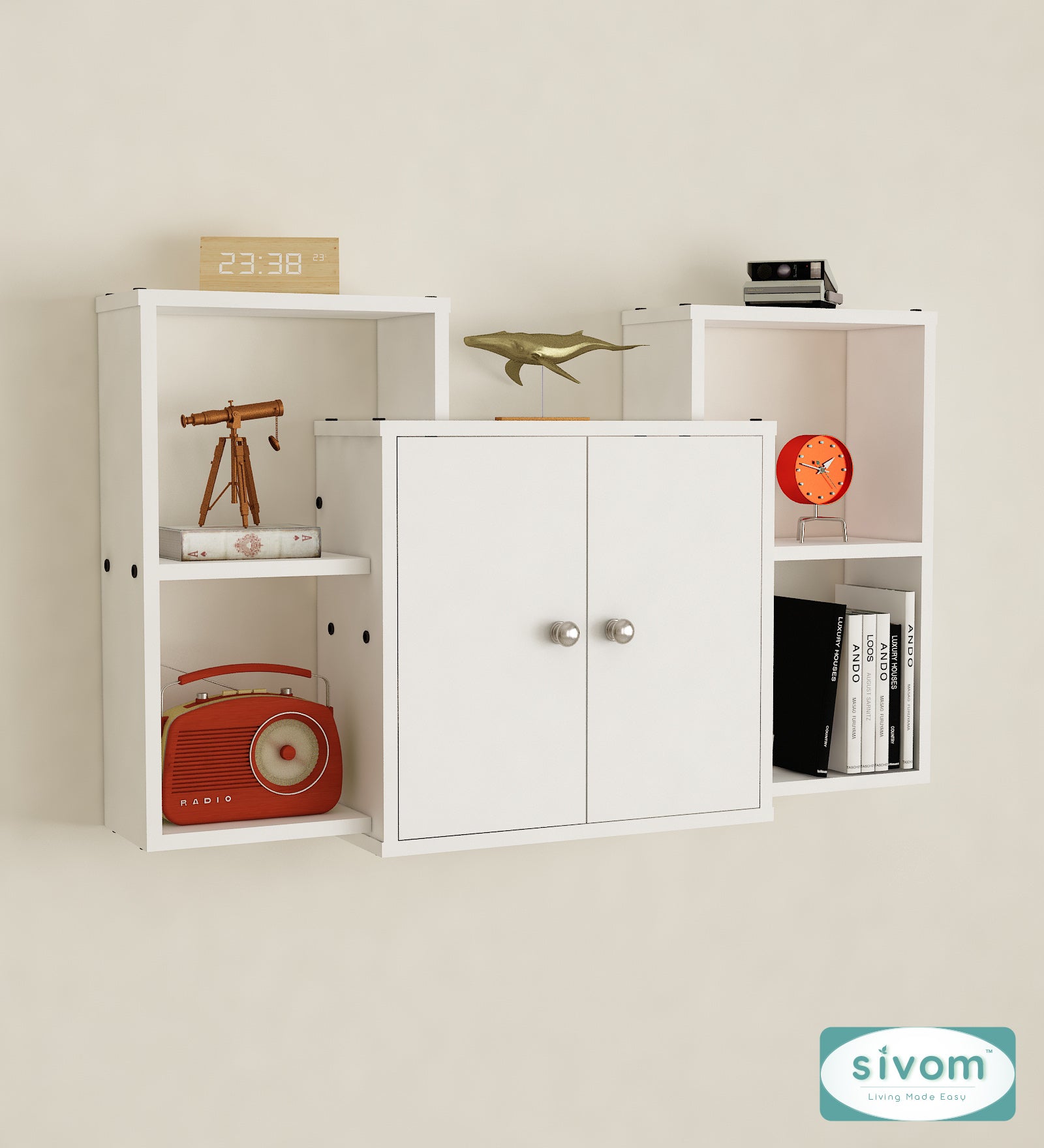 Sivom SIVOM WYDE Multipurpose Modular Wall Racks/Shelves/Organiser/Décor Particle Board Wall Shelf (Number of Shelves - 4, ) for Modern Homes | Elegant Design & Premium Finish