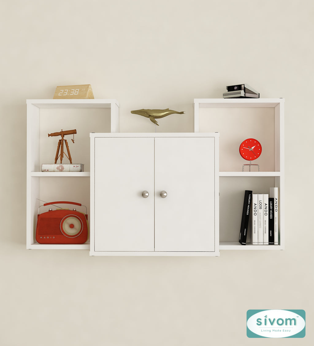 Sivom SIVOM WYDE Multipurpose Modular Wall Racks/Shelves/Organiser/Décor Particle Board Wall Shelf (Number of Shelves - 4, ) for Modern Homes | Elegant Design & Premium Finish