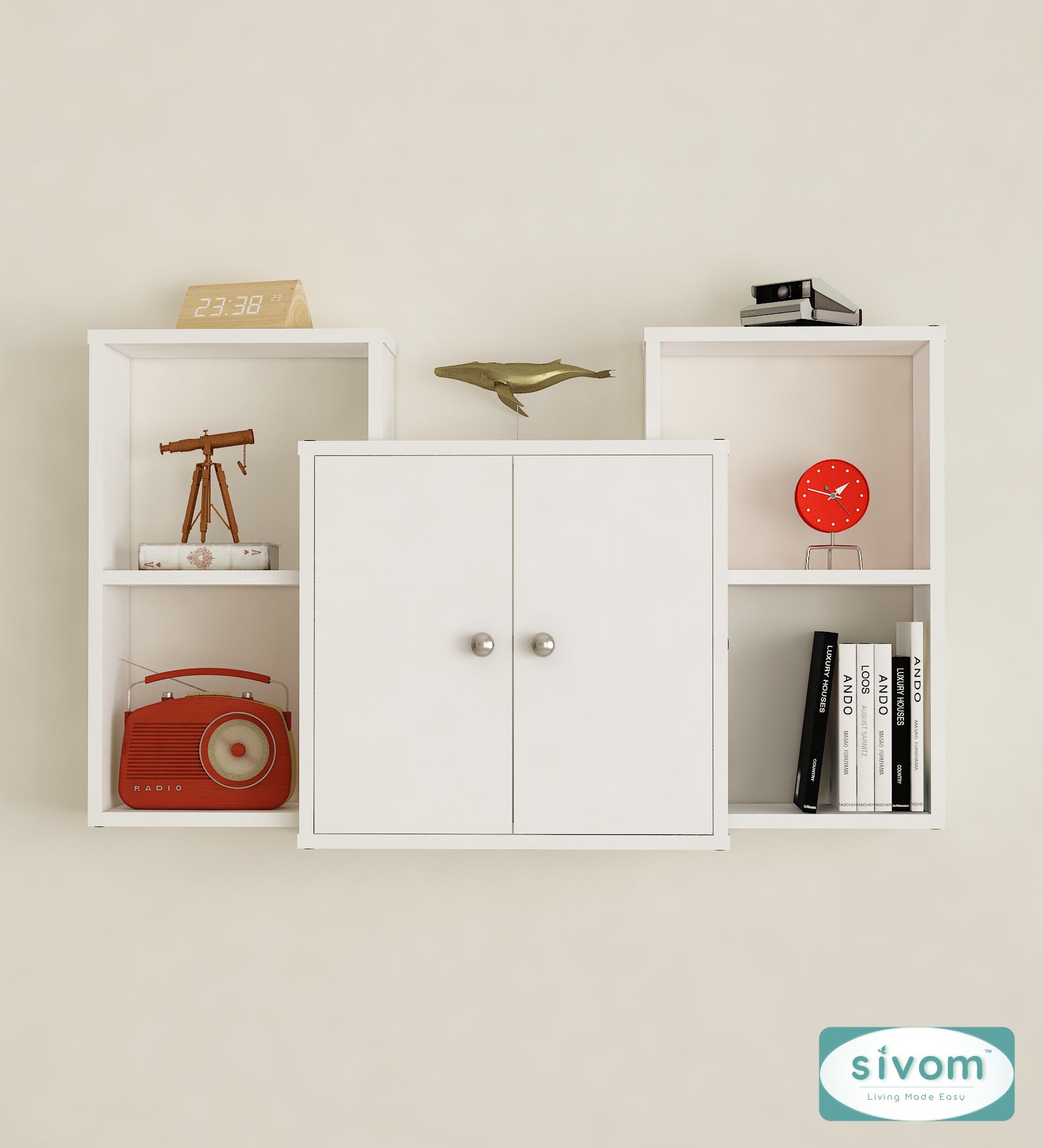 Sivom SIVOM WYDE Multipurpose Modular Wall Racks/Shelves/Organiser/Décor Particle Board Wall Shelf (Number of Shelves - 4, ) for Modern Homes | Elegant Design & Premium Finish