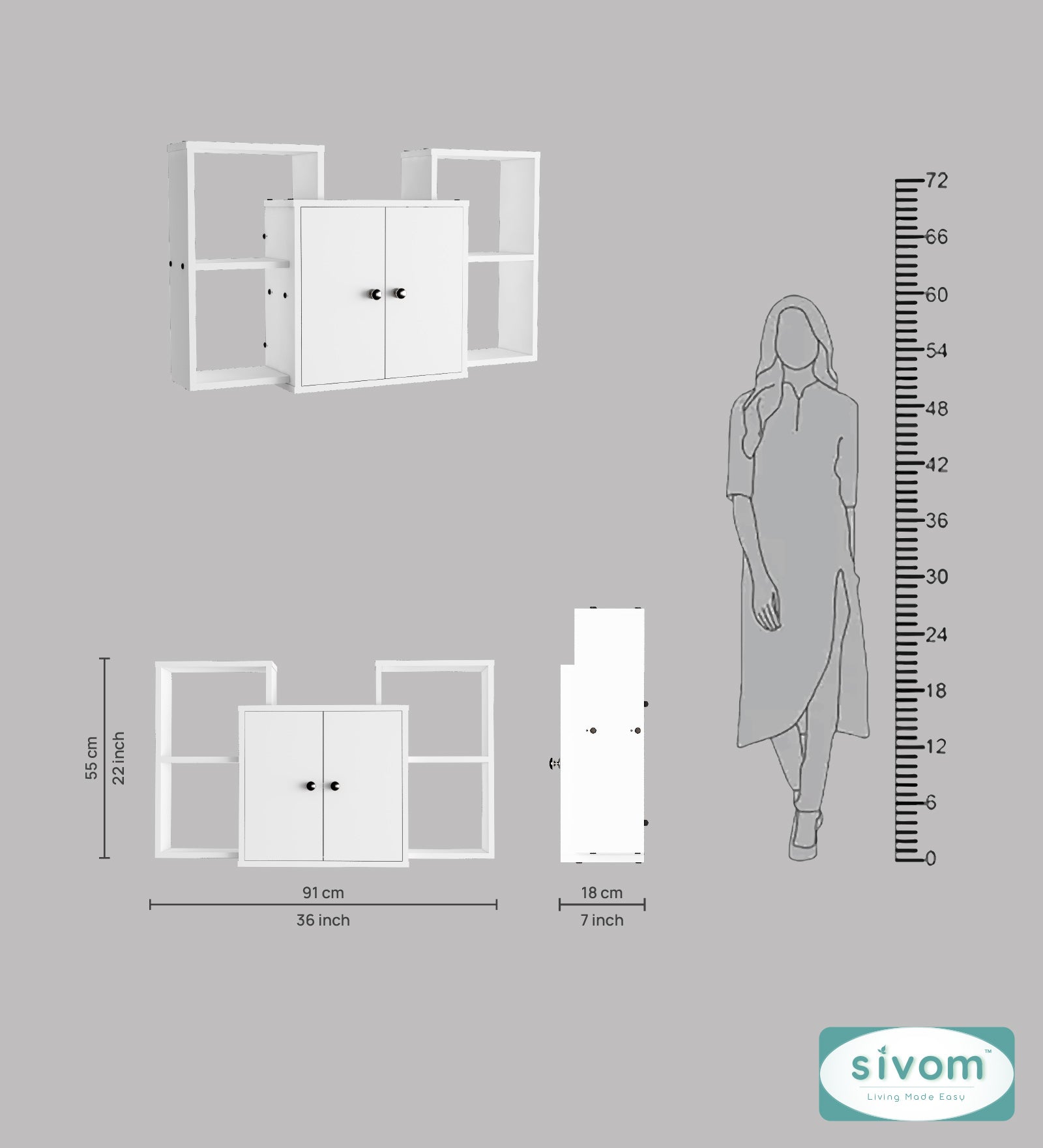 Sivom SIVOM WYDE Multipurpose Modular Wall Racks/Shelves/Organiser/Décor Particle Board Wall Shelf (Number of Shelves - 4, ) for Modern Homes | Elegant Design & Premium Finish