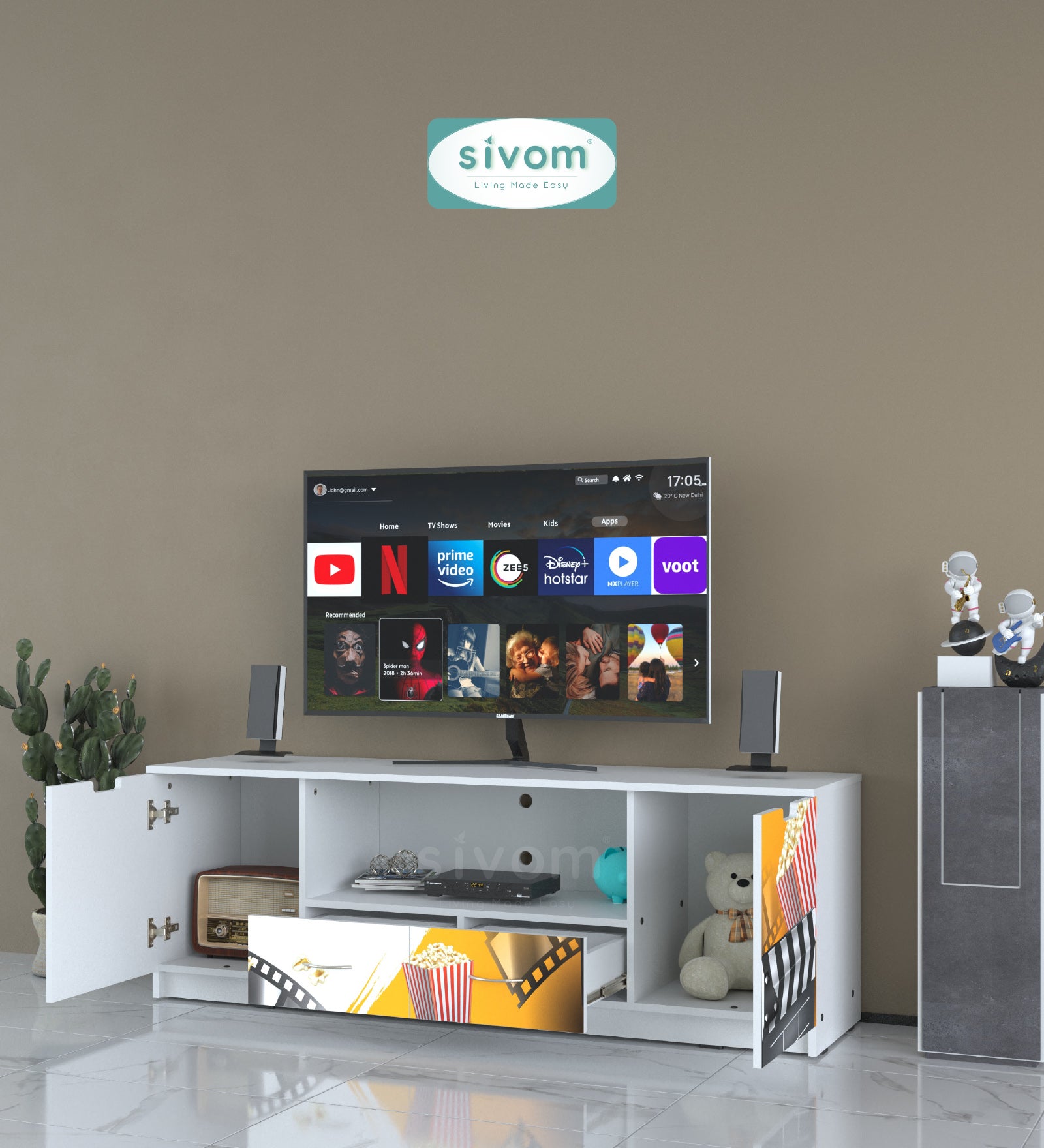 Sivom SIVOM Zebra Digital Printed Multipurpose TV Unit fits upto 55 inch with Storage Engineered Wood TV Entertainment Unit for Modern Homes | Elegant Design & Premium Finish