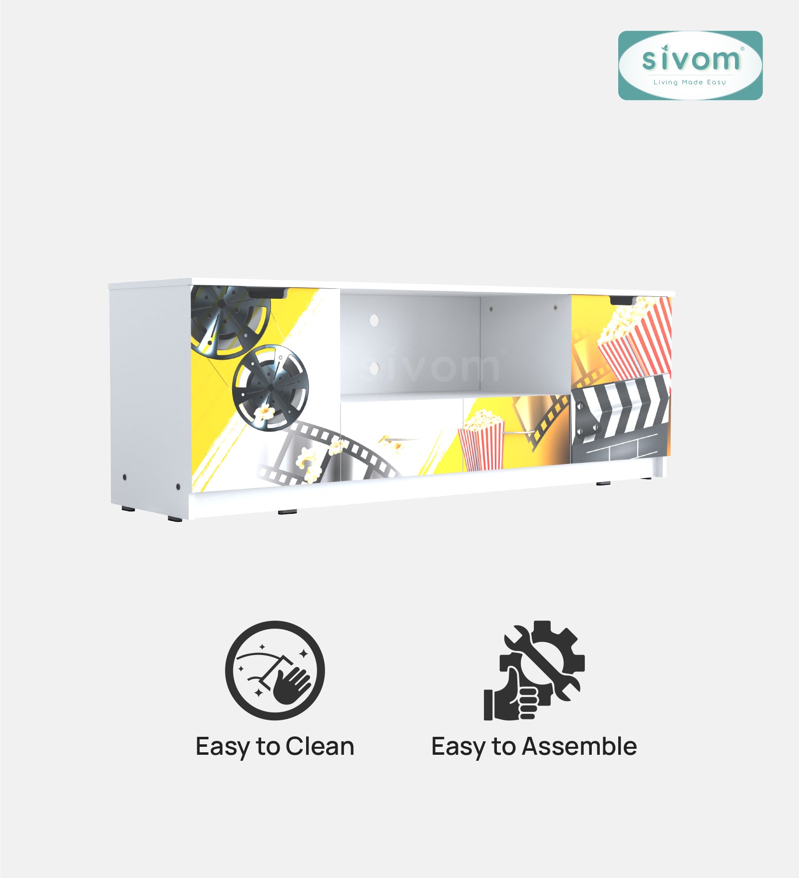 Sivom SIVOM Zebra Digital Printed Multipurpose TV Unit fits upto 55 inch with Storage Engineered Wood TV Entertainment Unit for Modern Homes | Elegant Design & Premium Finish