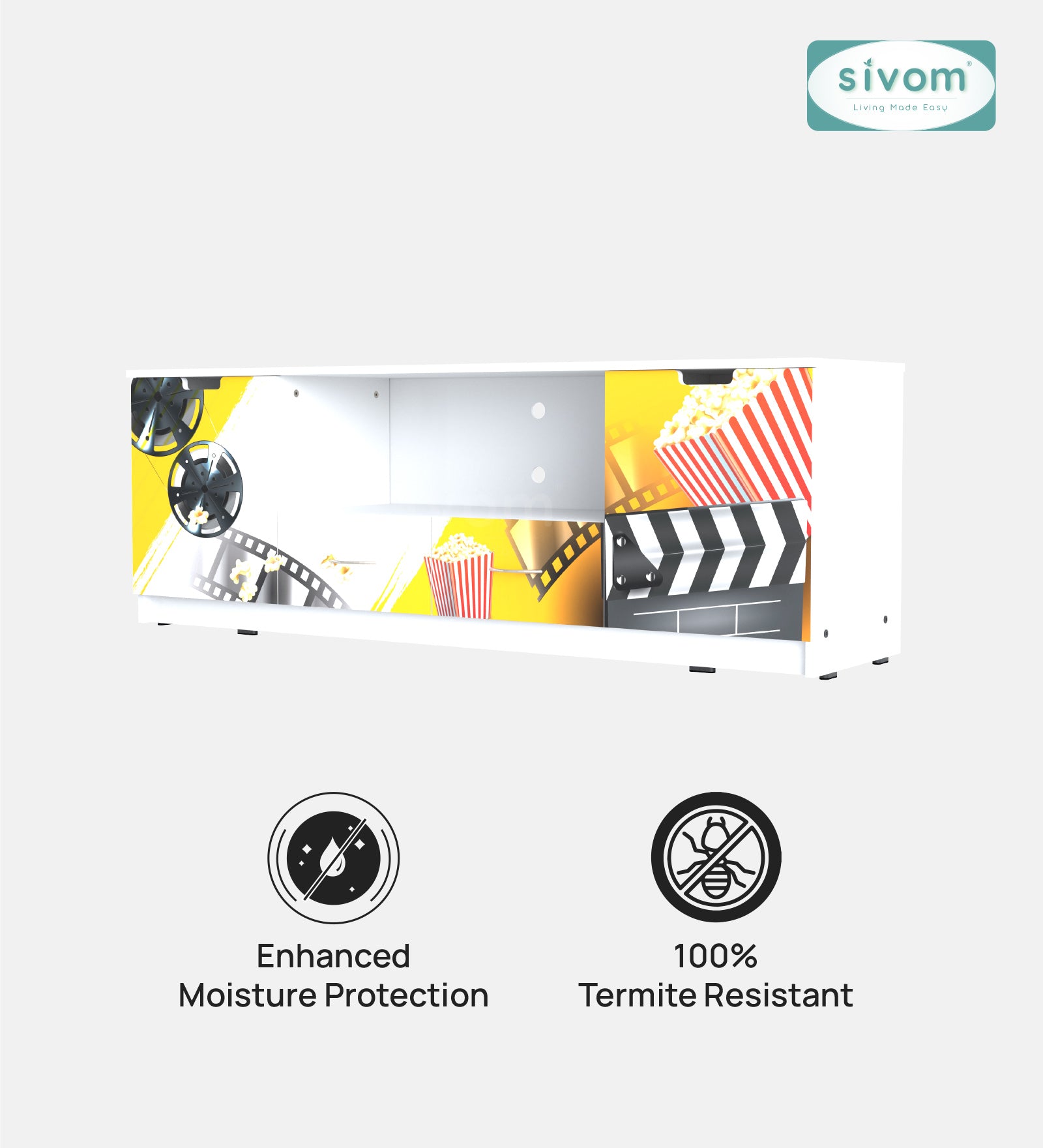 Sivom SIVOM Zebra Digital Printed Multipurpose TV Unit fits upto 55 inch with Storage Engineered Wood TV Entertainment Unit for Modern Homes | Elegant Design & Premium Finish